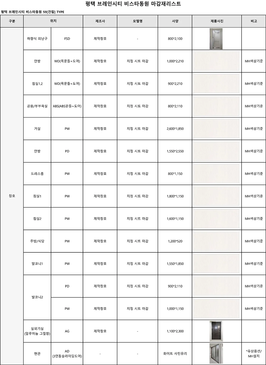 59㎡ 타입 마감재 사양 1