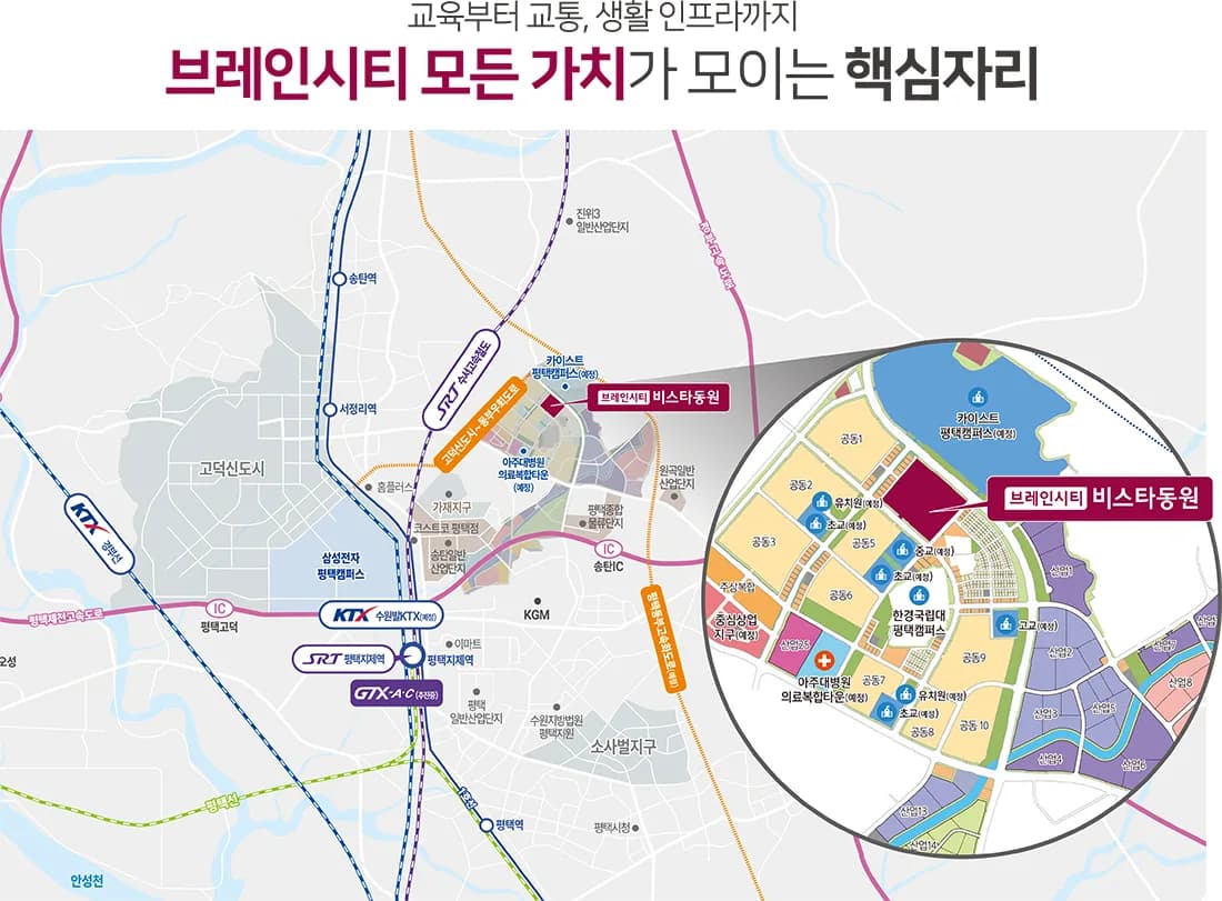 평택 브레인시티 광역 입지도