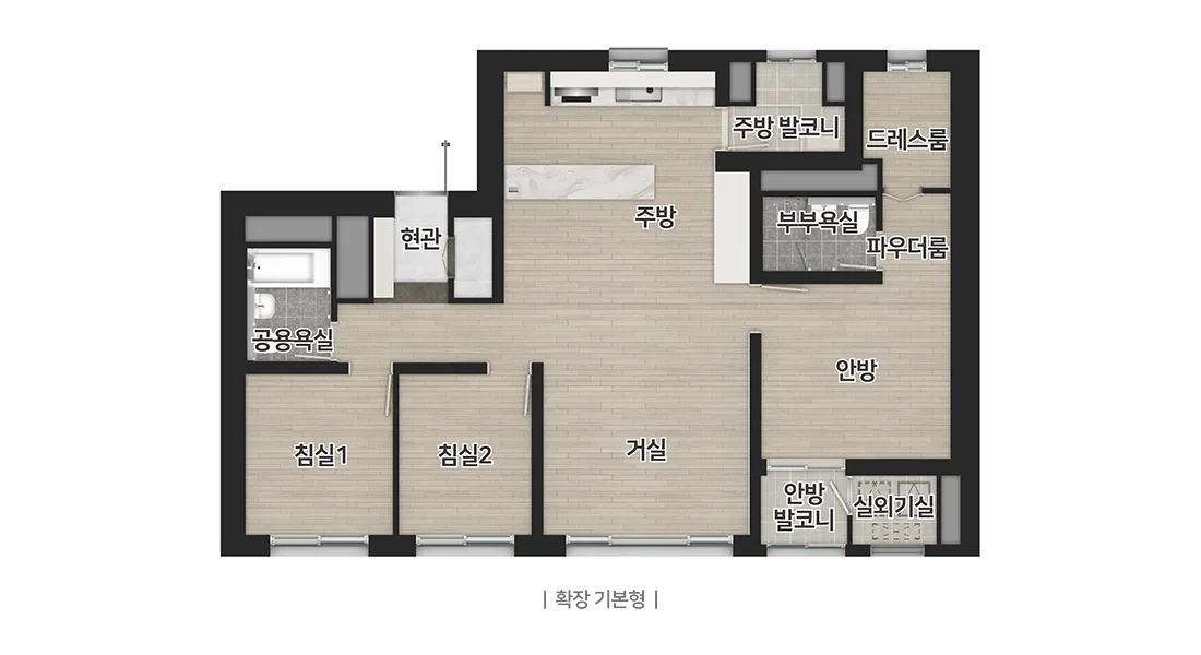브레인시티 비스타동원 전용 84A㎡ 단위세대 평면도(확장 기본형)